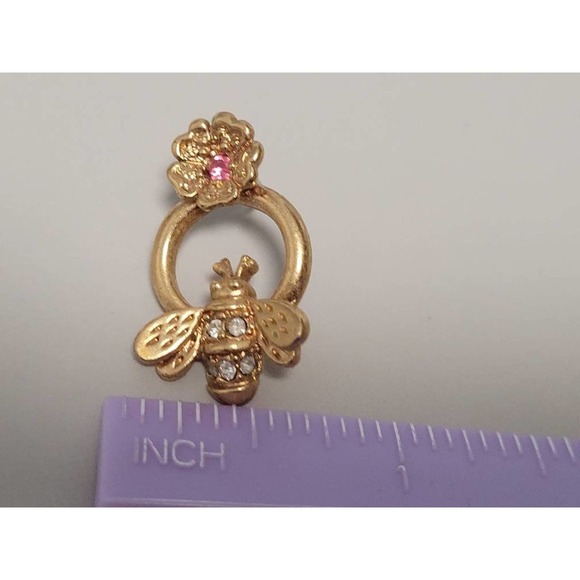 Vintage Bumble Bee Brooch and Earrings - Gold Tone with Rhinestones - Picture 5 of 10